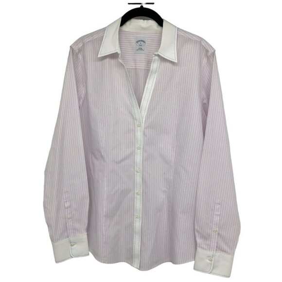 Brooks Brothers Light Pink Pinstriped Button up Long Sleeve Dress Shirt size 14 - Picture 1 of 15